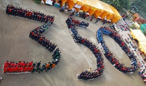 People forming "350" in India People forming "350" in India