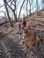 Rachel and Quercus sitting amongst his namesake's leaves.