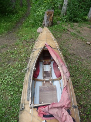 A view of the cockpit of Nedderman's Klepper folding kayak. A view of the cockpit of Nedderman's Klepper folding kayak.